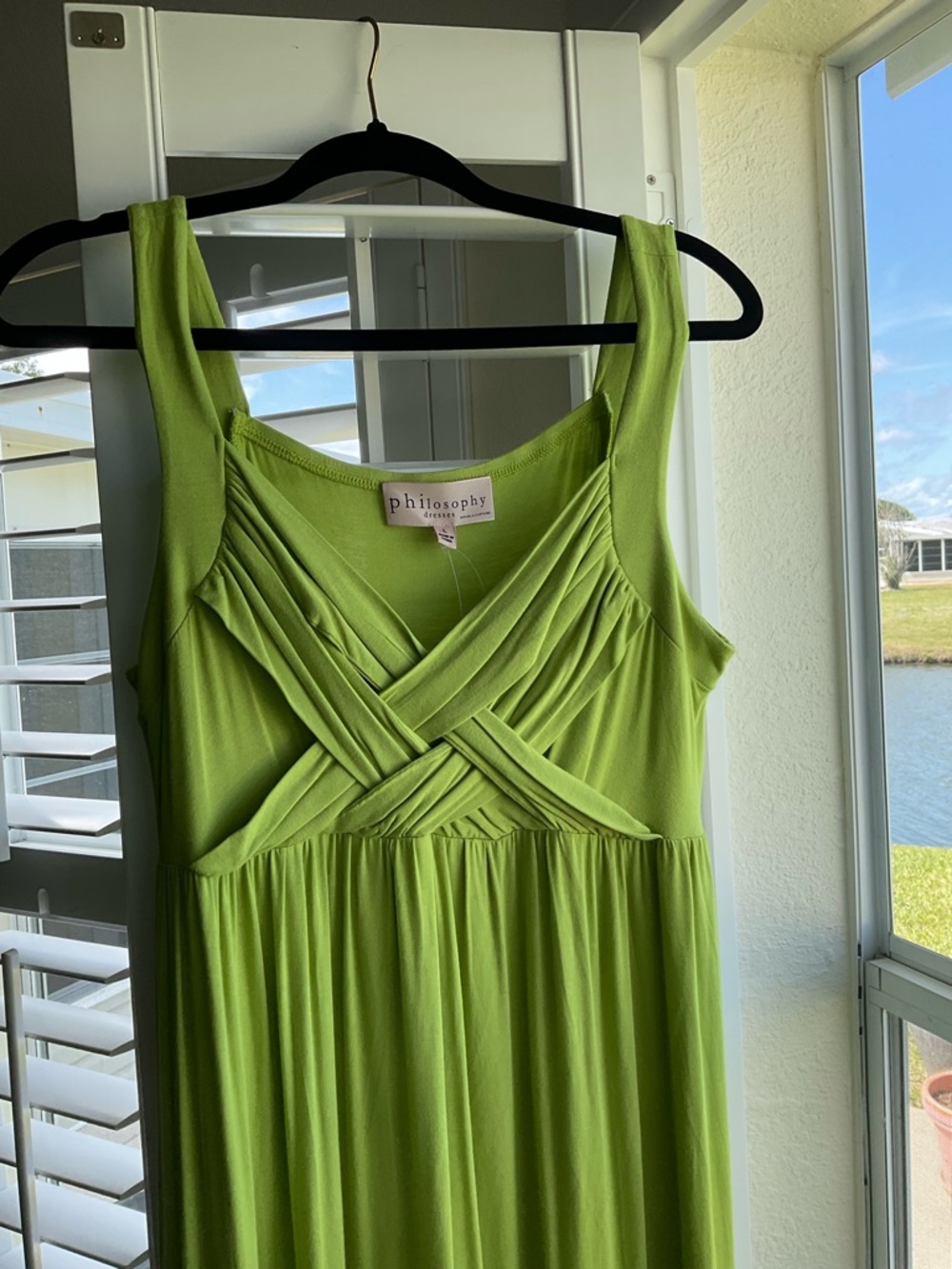 NWT Philosophy Crisscross Bodice Sleeveless Maxi Dress, Lime Green, Large